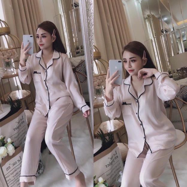 Đồ bộ phi lụa -  Đồ Bộ pijama - Đồ Bộ Mặc Nhà - chất vải phi lụa không bóng - đồ ngủ dài - mã 0396