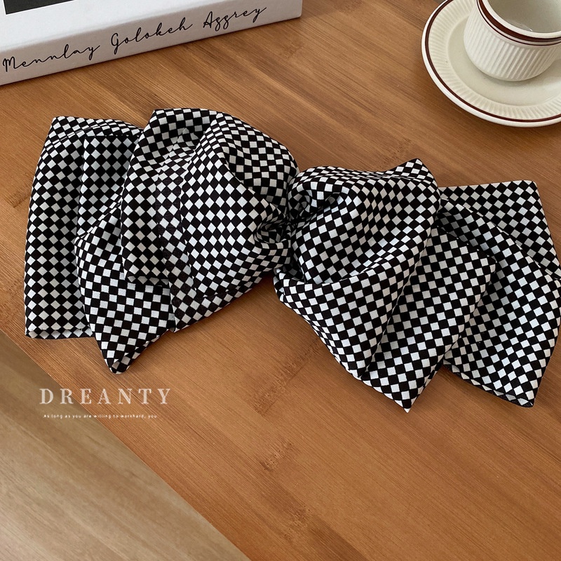 Kẹp Tóc Nơ Họa Tiết Caro Trắng Đen Đơn Giản Thời Trang Hàn Quốc