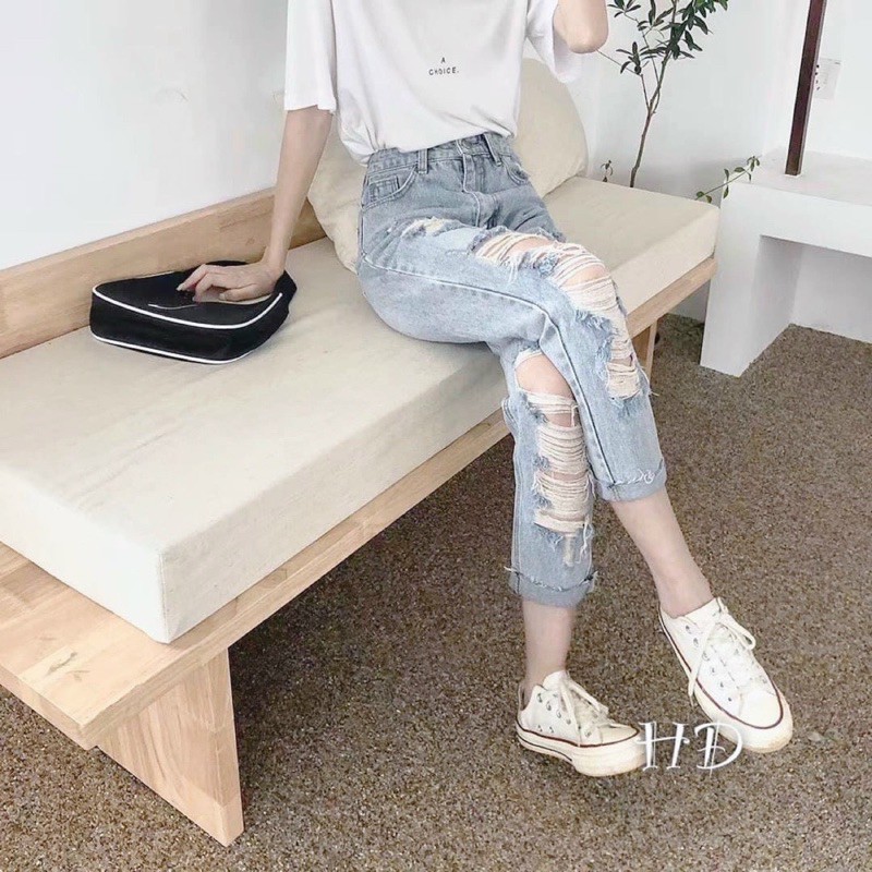 Quần Baggy Jeans Rách dài domii ms38