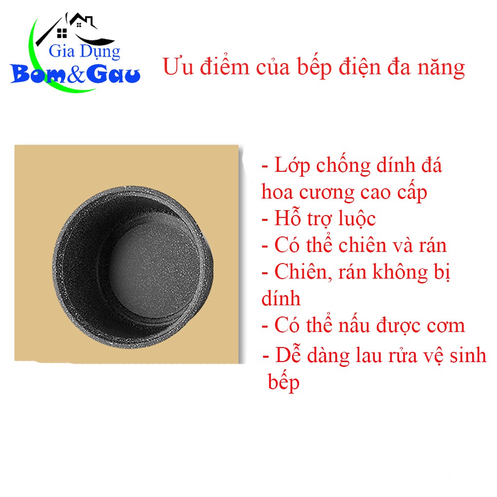 Bếp Điện/Nồi Lẩu Điện Mini Đa Năng Dung Tích 1.8L Có Khay Hấp Tặng Kèm 7 Món Có Tay Cầm Tiện Dụng