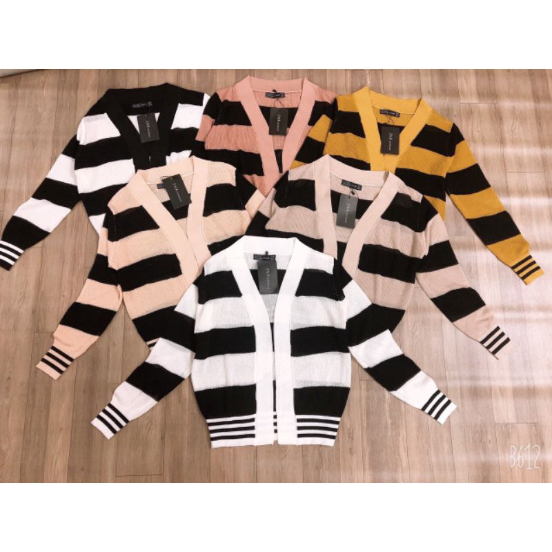 [36-53kg] Áo Khoác Cardigan Lửng Nữ. Có 6 Màu [Len Sọc To 2 Màu]. Áo Khoác Len Nữ From Croptop.