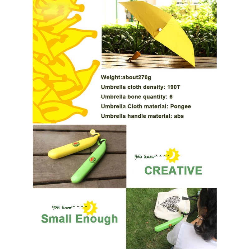 Dù Gấp Gọn Chống Gió In Hình Quả Chuối Dễ Thương Cho Nữ