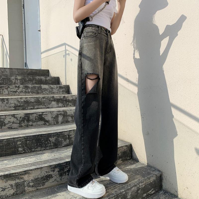 [Hàng mới chuẩn loại 1] Quần jeans dài ống suông rộng loang màu xám khói was rách siêu phẩm - năng động - cá tính