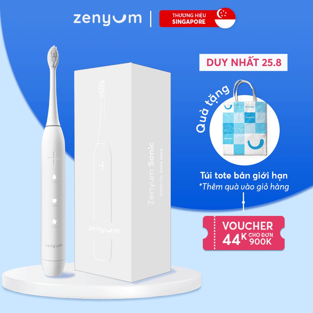 Bàn Chải Đánh Răng Điện Zenyum Sonic Màu Trắng Công Nghệ Singapore