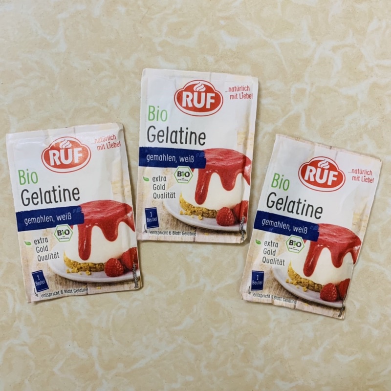 (Date 11/2026) Bột Gelatine hữu cơ Ruf (9g) làm thạch, kẹo dẻo, làm bánh an toàn cho bé