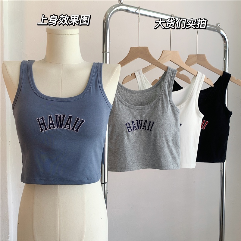 Áo croptop SUXI sát nách họa tiết thêu chữ thiết kế đơn giản thời trang cho nữ