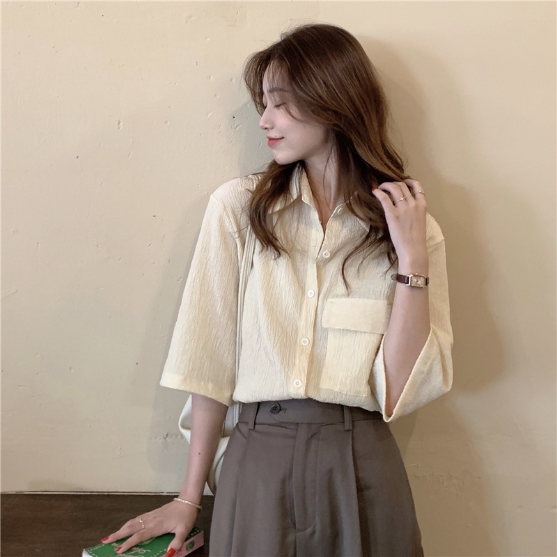 Xiaozhainv Áo Sơ Mi Tay Lỡ 3 / 4 Form Rộng Thời Trang Hàn Quốc Cho Nữ