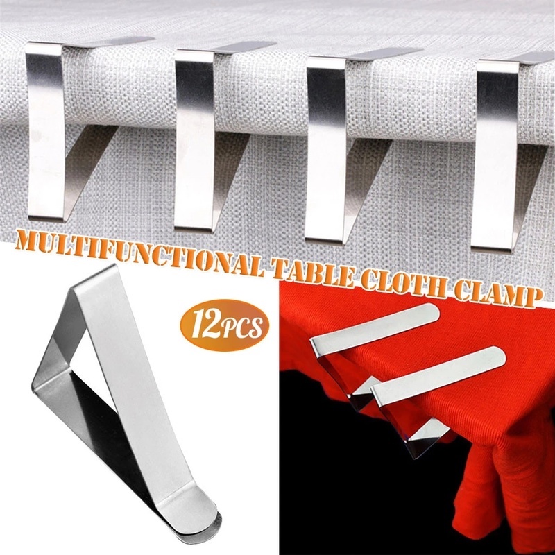 Set 12 Kẹp Cố Định Khăn Trải Bàn Hình Tam Giác Bằng Thép Không Gỉ Chống Trượt
