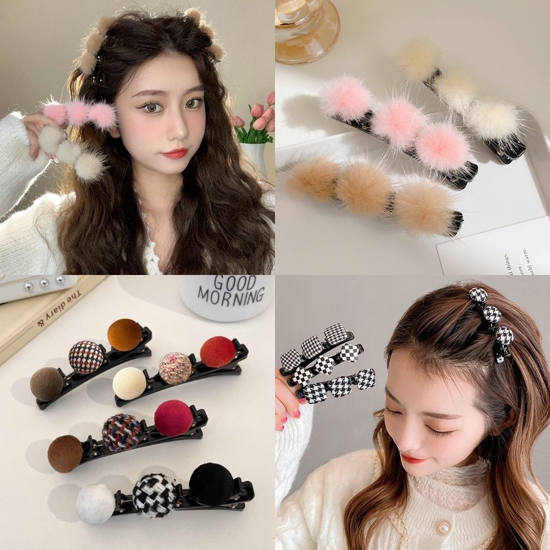 Kẹp Tóc Hai Lớp Phủ Lông Tinh Tế Phong Cách Hàn Quốc Mới 2021 Cho Nữ