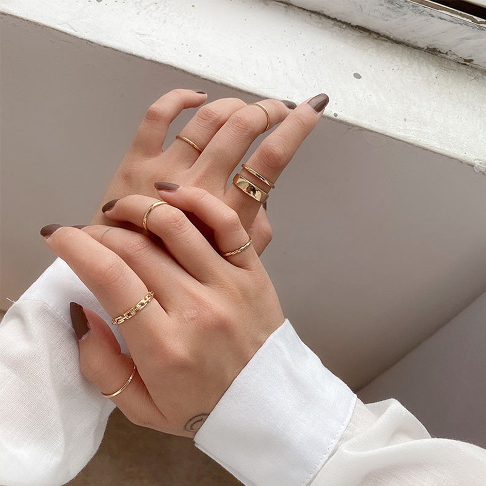 Set 7 nhẫn kim loại nhiều màu sắc cho nữ