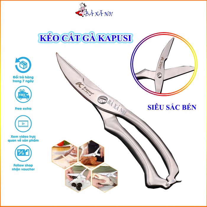Kéo cắt gà Kapusi bằng inox 304 nguyên khối có móc gài khóa (24cm)