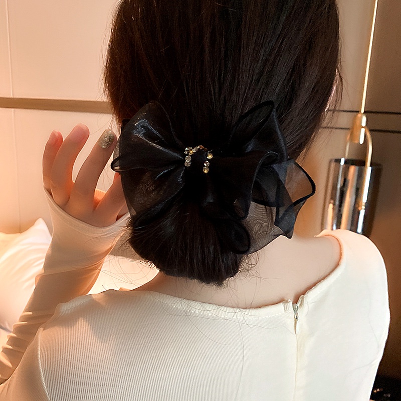 Dây Buộc Tóc Cao Su Co Giãn Đính Nơ Ren Và Ngọc Trai Thời Trang Hàn Quốc