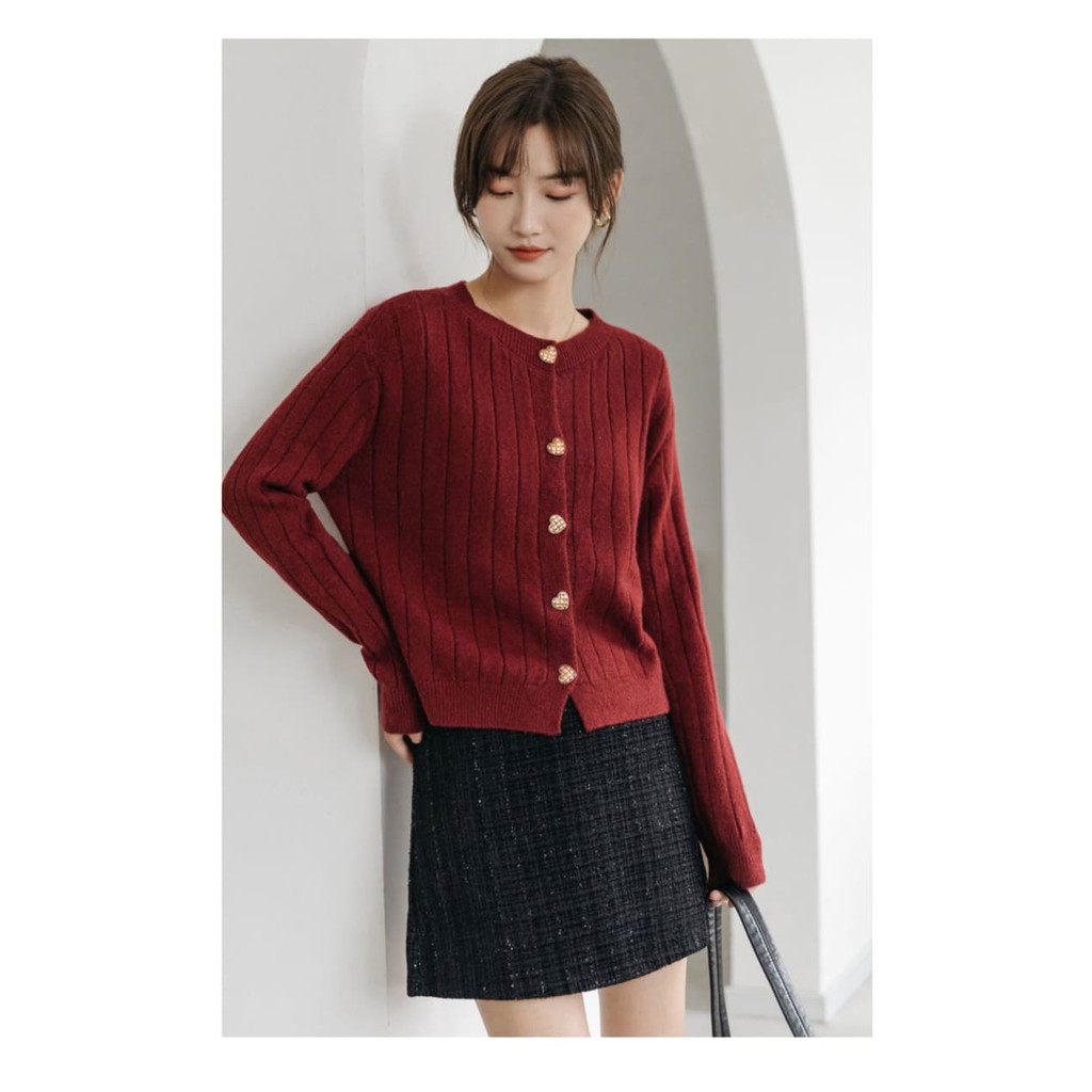 Áo cardigan len xuân thu khuy trái tim trẻ trung dễ thương