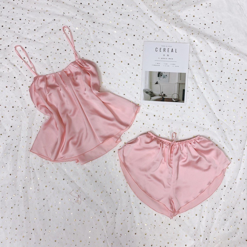 Đồ ngủ sexy 🌸☘️ Freeship 🌸 Đồ ngủ sexy 2 dây lụa satin mềm mịn Freesize 40-60kg - Linqu Sleepwear