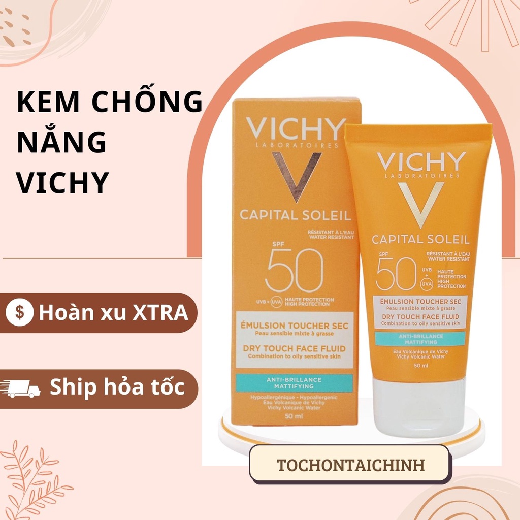 Kem chống nắng Vichy Capital Soleil Mattifying Dry Touch Face Fluid 50ml SPF 50 UVA +UVB