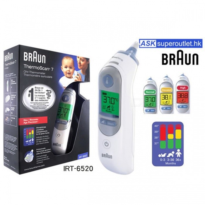 Nhiệt kế đo tai Braun IRT6520, Braun ThermoScan 7 | Chính hãng của Đức