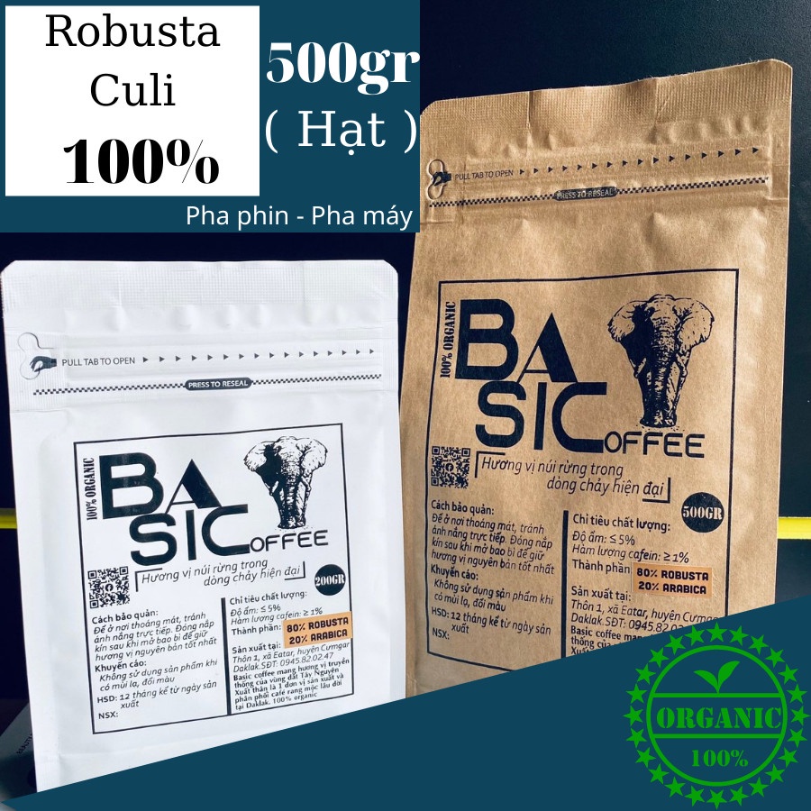 Cà Phê Culi Robusta Honey Nguyên Hạt Nguyên Chất Rang Mộc Ogranic 500gr Bassic Coffee Gu Mạnh Cafe Sạch Đăk Lăk