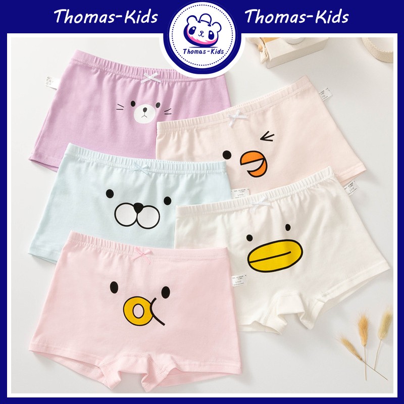 Bộ 5 Quần Lót Boxer Cotton Màu Trơn Thời Trang Cho Bé Gái Từ 3-12 Tuổi