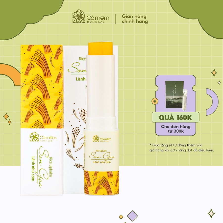 Son Dưỡng Môi Gạo Cỏ Mềm Chống Thâm Môi Dưỡng Không Màu An Toàn Cho Cả Trẻ Sơ Sinh 3,6g