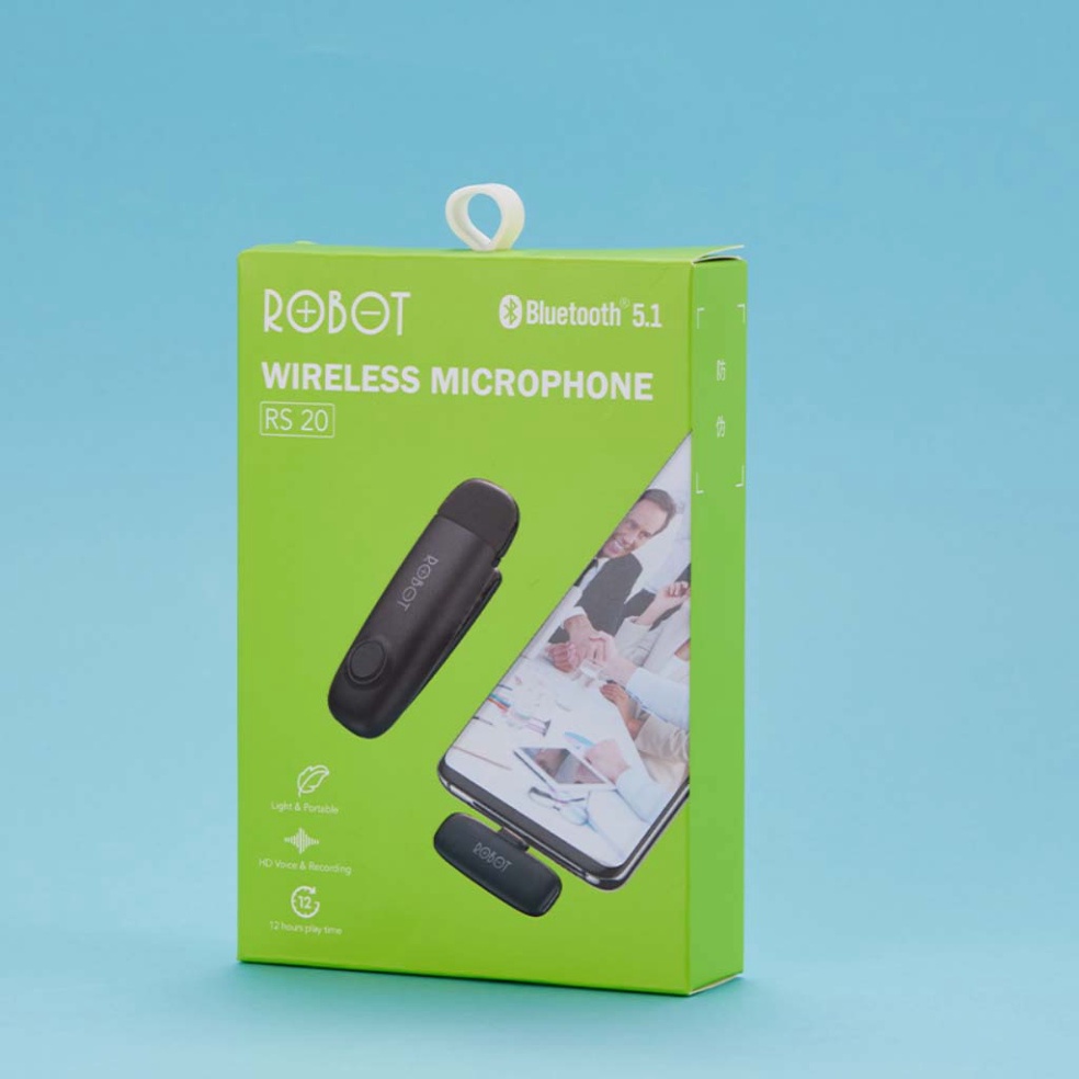 Microphone Không Dây ROBOT RS20, Bluetooth: 5.1,  Nhỏ gọn, dễ mang theo, Kết nối không dây 10m, âm thanh rõ ràng