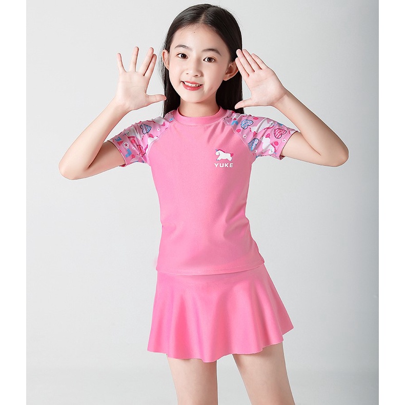 Áo bơi bé gái size đại  kỳ lân tim hồng size từ 12 - 50kg