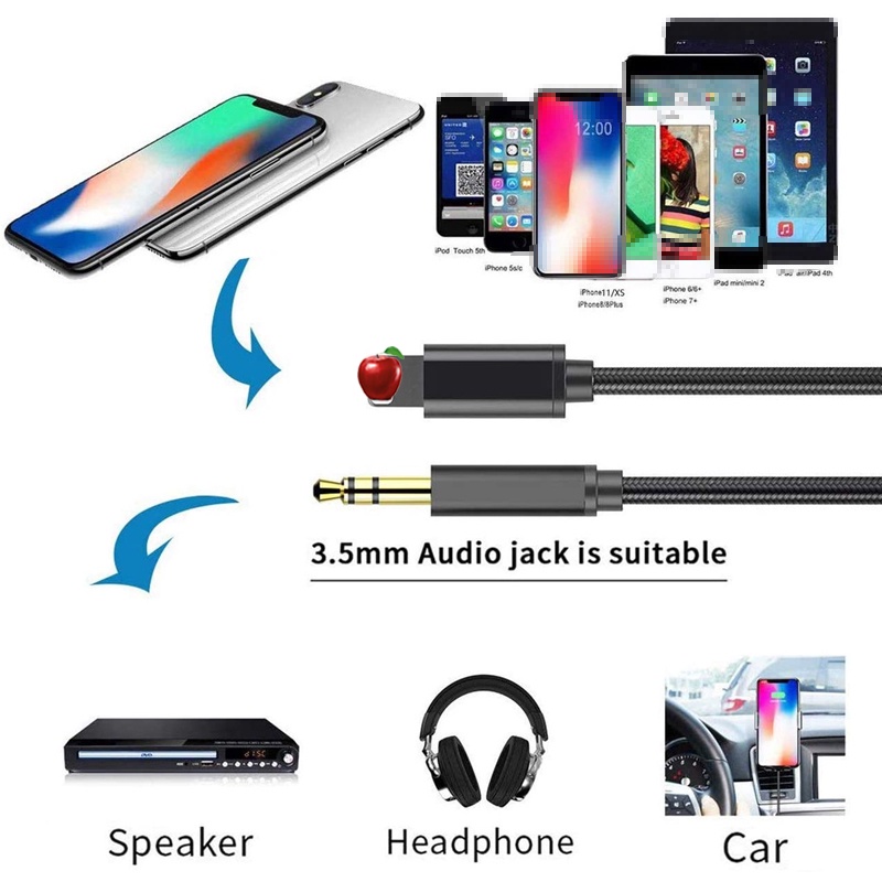 Dây Cáp Âm Thanh 3.5 mm Với Đầu Nối Lightning Sang Aux Cho i-Phone13 12, 12 Pro, 12 Pro Max, 11, 11 Pro, 11 Pro Max, XS