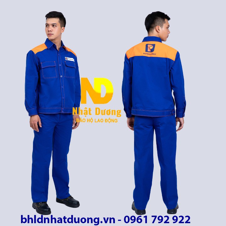 Quần áo bảo hộ lao động màu xanh phối cam Petrolimex, Quần áo ngành xăng dầu