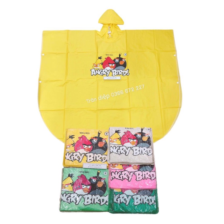 Áo mưa cánh bướm cho bé hình Angry Bird nhựa dẻo đủ size