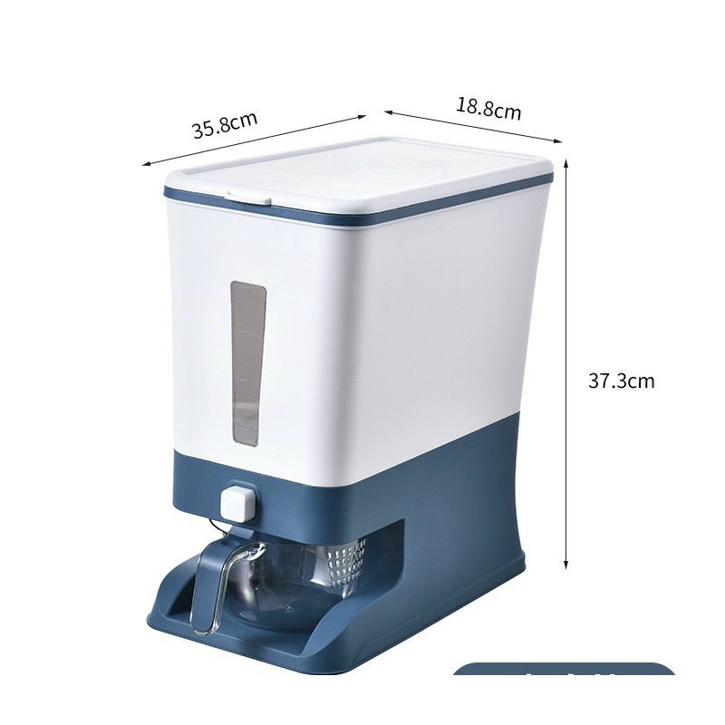 Thùng đựng gạo thông minh 12kg hình chữ nhật kèm cốc vo gạo