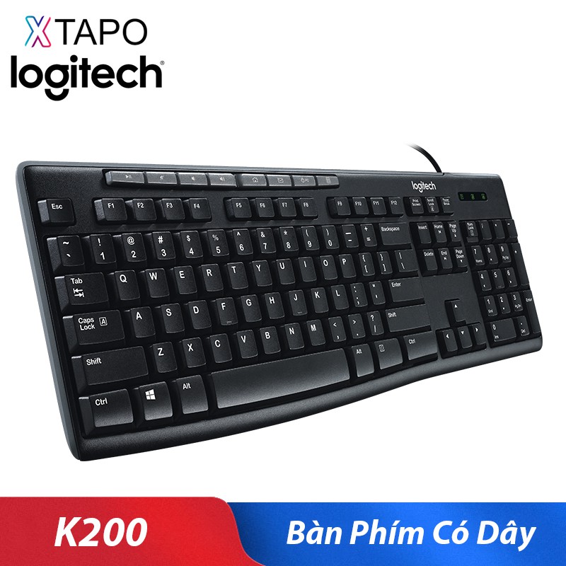 Bàn phím có dây Logitech K200 - 8 Phím media - Hàng Chính Hãng