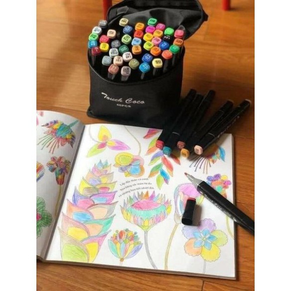 Bộ bút dạ màu nước Touch Mark Cool Coco Pison Marker 48 chi tiết bút siêu mềm, tô êm, mịn, màu vẽ chuyên nghiệp