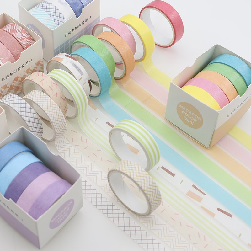 Set 5 cuộn băng keo Washi dán trang trí sổ tay/nhật ký dễ thương