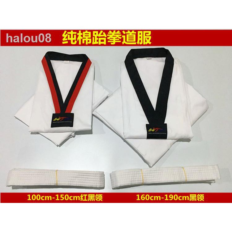 Bộ Đồng Phục Tập Võ Taekwondo Chất Liệu Cotton Màu Đỏ Đen Cho Người Lớn Và Trẻ Em