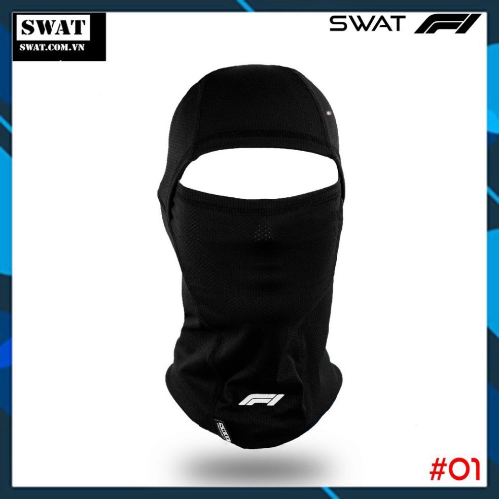CÓ VIDEO - Khăn vải thun Ninja trùm đầu đội Fullface Swat F1 đen logo phản quang đội fullface - nón 3/4