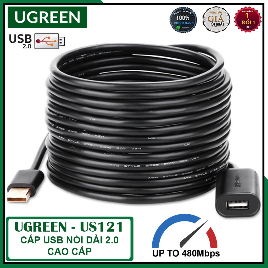 Cáp USB Nối Dài 2.0 Cao Cấp, UGREEN US121 Chính Hãng, Tốc độ truyền 480Mbps