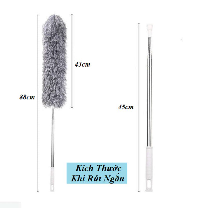 Cây Chổi Lông Quét Bụi Cao Cấp Thân Inox Có Thể Kéo Ngắn Dài Từ 88cm Đến 190cm