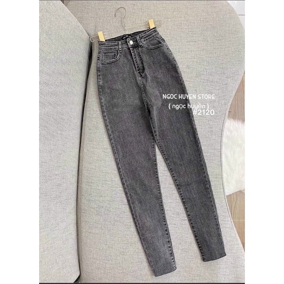 Bigsize(31-35)FREESHIP Quần Bò Jeans Body VNXk Lưng Cao Ôm Siêu Giãn Rách Đùi Và Trơn Ms 2120 Đen Xám - Tc Shop Jeans