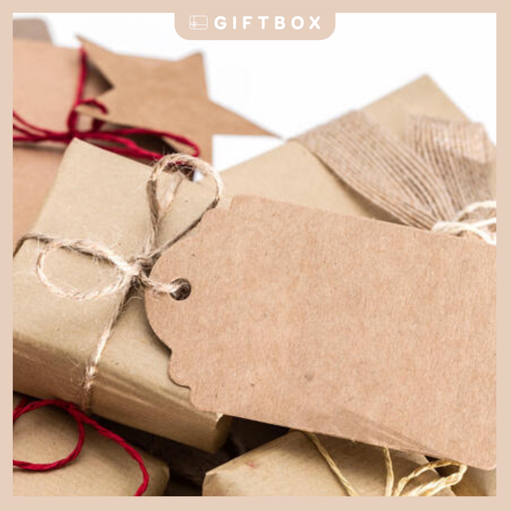 Tag giấy thẻ giấy vintage từ bìa kraft dày dặn có lỗ treo kèm dây gai trang trí quà tặng sinh nhật giáng sinh ngày lễ