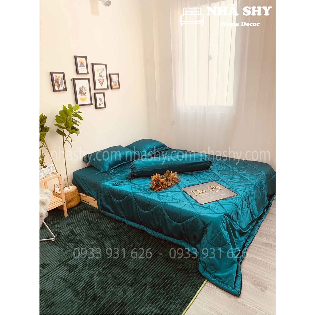 TRỌN BỘ DRAP GIƯỜNG PHI LỤA BÓNG CAO CẤP - MÀU XANH NAVY - MÃ 10