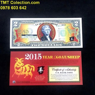 Quà kỷ niệm 2 USD Hình Con Dê 2015, lưu niệm, làm kỷ niệm, làm quà tặng thú vị -TMT Collection - SP000399