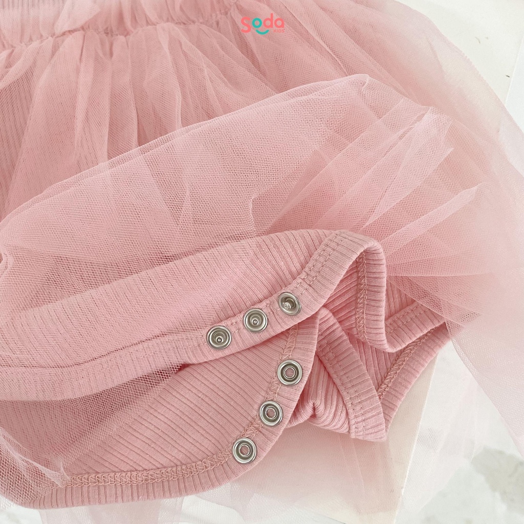 Body bé gái thiết kế voan xòe tiểu thư, tay bồng phối voan, chất liệu thun tăm co giãn phong cách Hàn Quốc