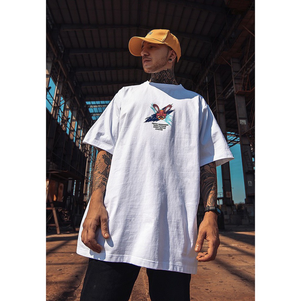 Áo Phông Tay Lỡ Dáng Rộng Unisex Hình Đầu Thỏ, Phong Cách Năng Động Trẻ Trung, Chất Thun Thoáng Mát, Hàng Shop | BigBuy360 - bigbuy360.vn