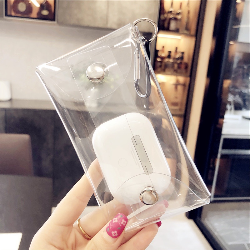 Bóp ví mini trong suốt kèm móc khóa sticker trang trí dễ thương độc lạ treo balo túi xách