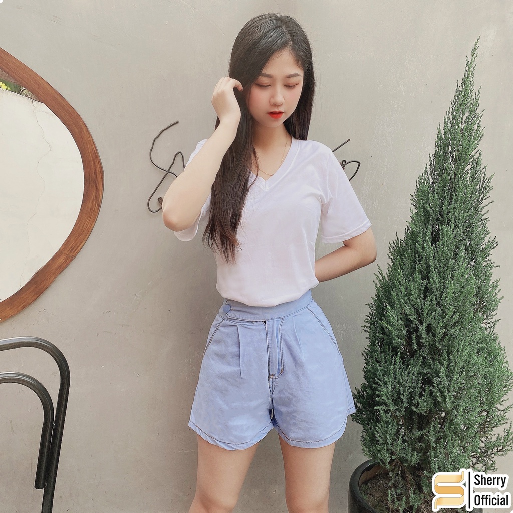 Quần short jean nữ cúc bọc siêu xinh