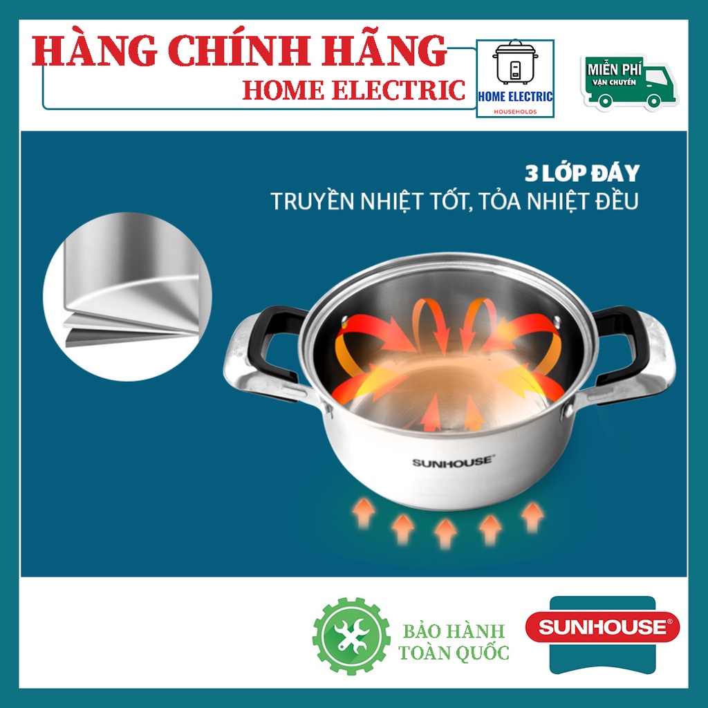 Bộ nồi Sunhouse 3 đáy Cao Cấp ĐÁY TỪ SH333- Cam kết CHÍNH HÃNG ĐỔI TRẢ TRONG VÒNG 7 NGÀY