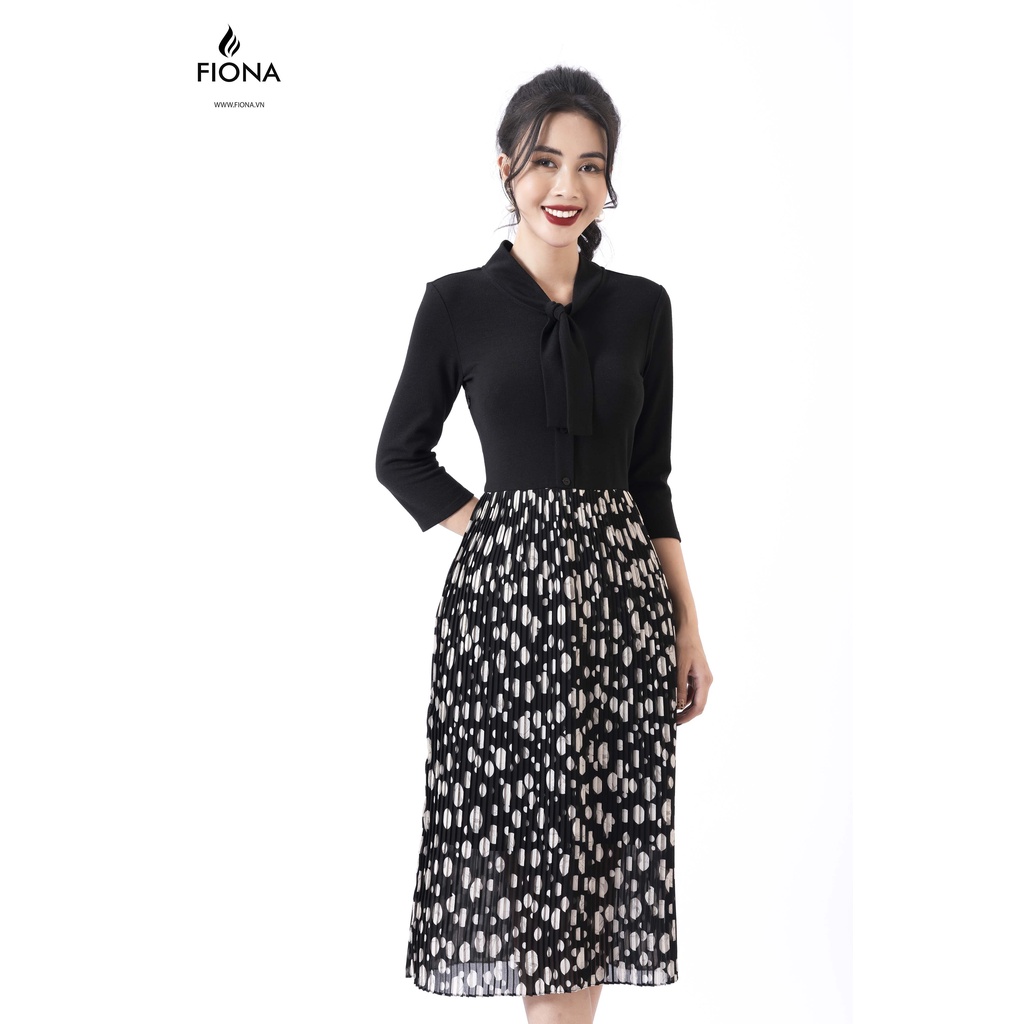 Đầm Cotton Họa Tiết FIONA, Đầm Nữ Thiết Kế Dập Nhăn Mã F450831