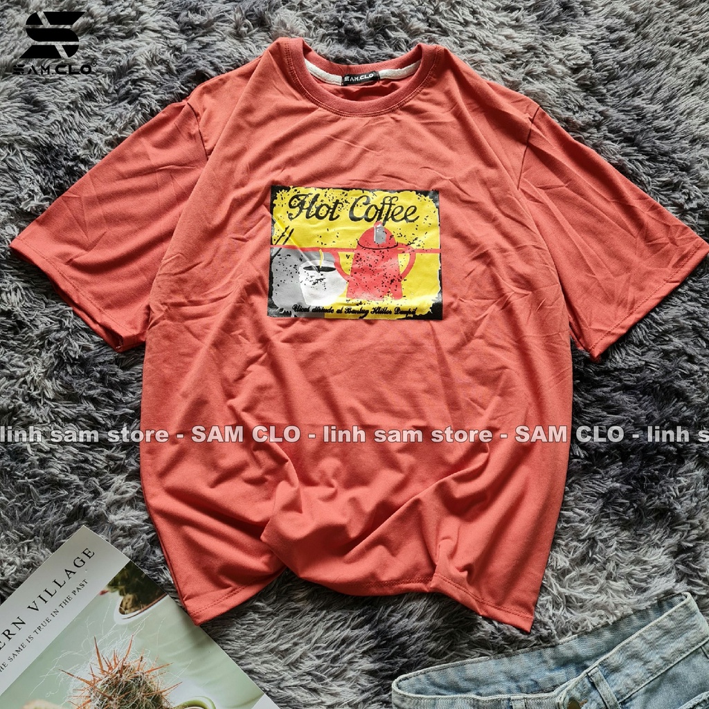 Áo thun nữ tay lỡ SAM CLO freesize phông form rộng dáng Unisex, mặc lớp, nhóm, couple hình ly cà phê chữ HOT COFFEE