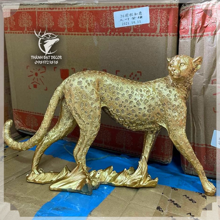 Tượng Báo Leopard Kích Thước 25x7.5x14.5 Trang Trí Bàn Làm Việc, Quầy Kệ, Quà Tặng Tân Gia Khai Trương, Sinh Nhật