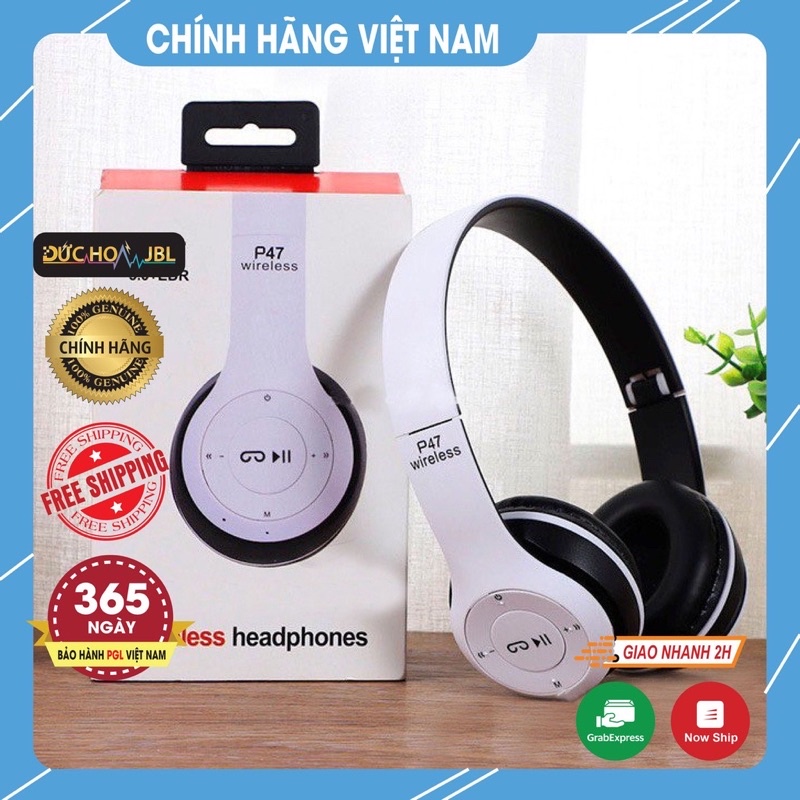 Tai Nghe Chụp Tai Bluetooth P47, Tai Không Dây Có Mic, Có Thẻ Nhớ, Âm Bass Cực Chất, Nghe Nhạc Cực Hay Bảo Hành 12 Tháng
