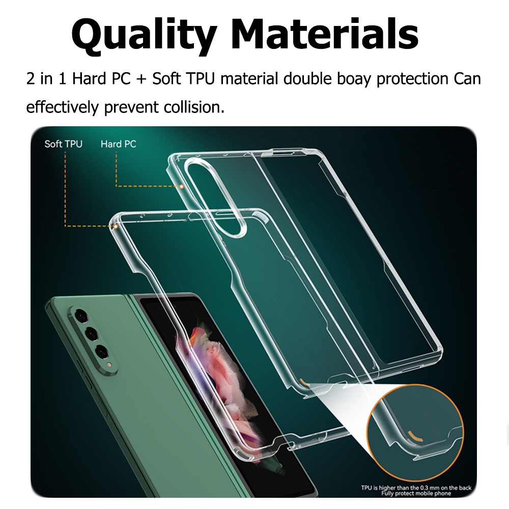 Miimall Ốp Z Fold 3 Điện Thoại PC Cứng Trong Suốt Siêu Mỏng Cho Samsung Galaxy Z Fold 3